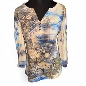 Blue & White Paisley Blouse (Dressbarn, Size L)